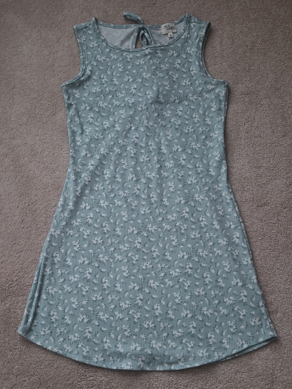 Light Green Floral Ribbed Mini Dress by Ava James